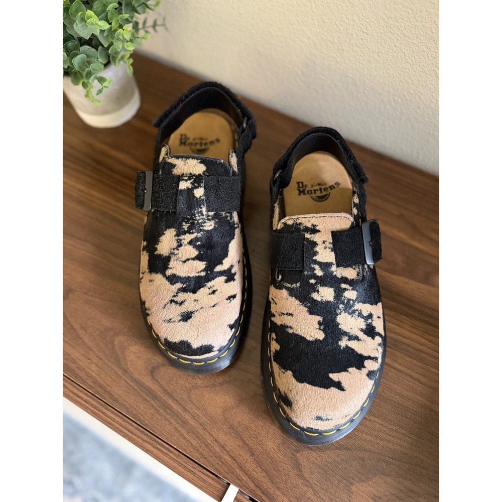 Dr. Martens Jorge II Hair-On Cow Print Mules with Hairy Suede Straps